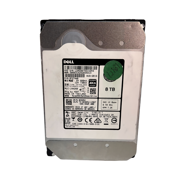 Dell SAS 3.5" 12Gbps 8TB 4KnRPM 7.2K HDD Hard Drive (CDDMJ)