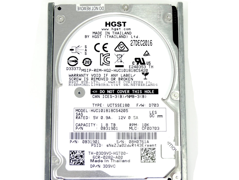 Dell 1.8TB SAS 12G 10K RPM 512e SFF 2.5'' HDD HUC101818CS4205 03D9VC 3D9VC