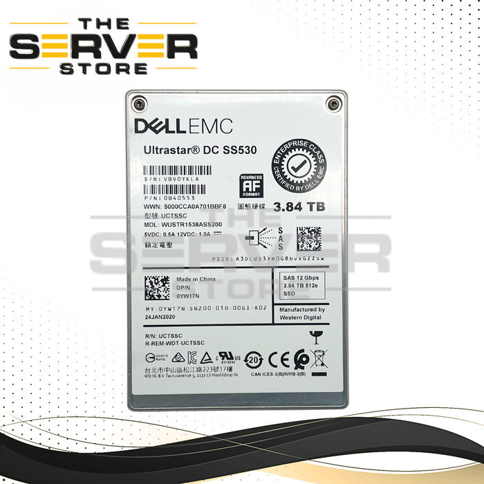Dell EMC 3.84TB SAS 12G RI 2.5" SSD WD Ultrastar SS530 WUSTR1538ASS200 0YW17N YW17N