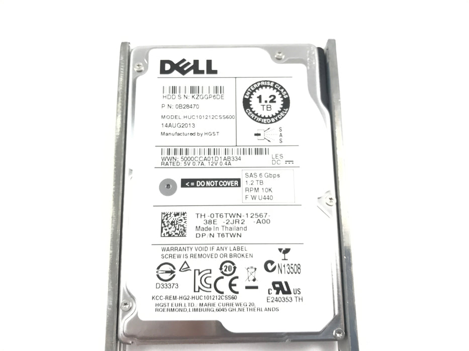 Dell Enterprise 1.2TB 10K 6Gbps SAS 2.5'' HDD Hard Drive 0T6TWN T6TWN