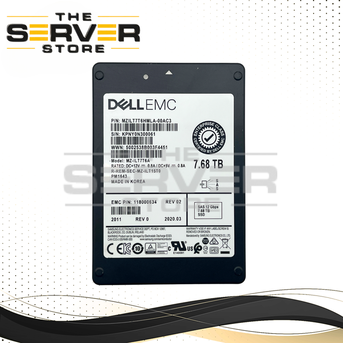 Dell EMC 7.68TB SAS 12G SFF 2.5'' SSD Samsung MZ-ILT7T6A PM1643 Series 118000634