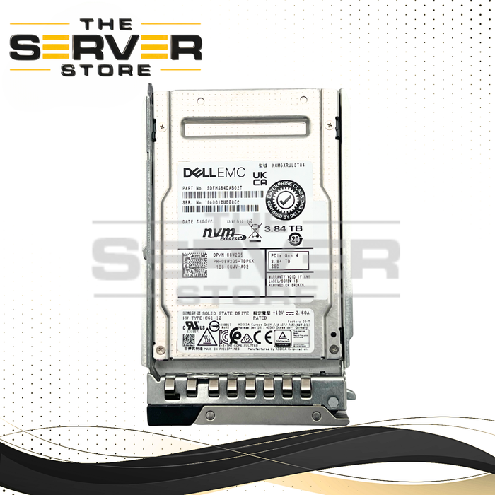 Dell EMC 3.84TB NVMe U.3 PCIe Gen 4.0 x4 RI SFF 2.5" SSD Kioxia CM6-R Series KCM6XRUL3T84 08W2G5 8W2G5 for Dell PowerEdge Server (Dell PowerEdge G15th Tray Included)