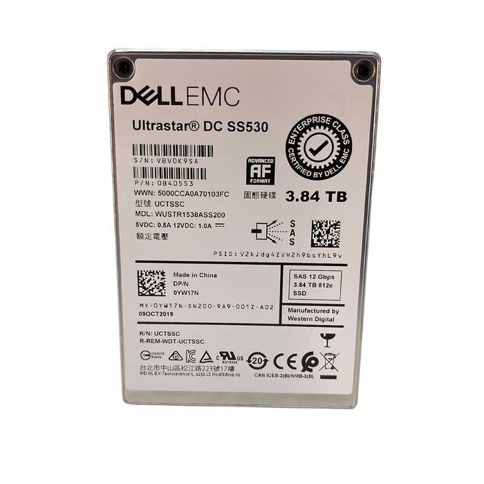 DELL 3.84TB Read Intensive SAS 12Gb/s 512e 2.5'' SSD Solid State Drive (YW17N)