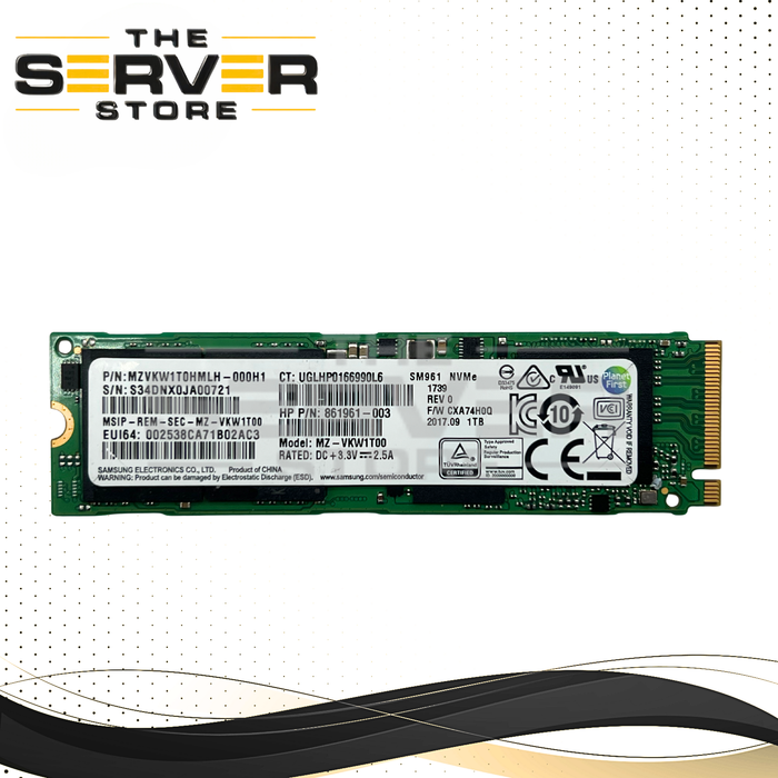 HP 1TB NVMe 2280 M.2 PCIe Gen 3.0 x4 SSD Samsung SM961 MZ-VKW1T00 861961-003
