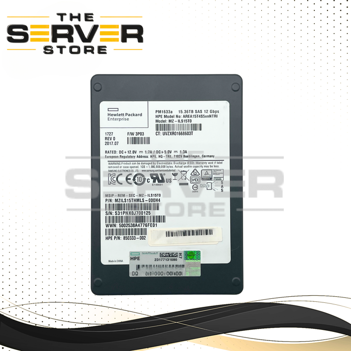 HPE 15.36TB SAS 12G RI SFF 2.5" 15mm SSD Samsung PM1633a Series MZ-ILS15T0 850333-002