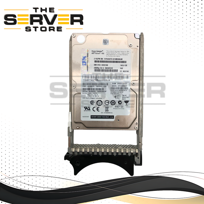 IBM 146GB 15K RPM 6Gb/s SAS 2.5-inch SFF Hard Disk Drive for AIX POWER Systems. OEM by Seagate. P/N: 00E6169, ST9146853SS, 9SV066-039, 44V8185.