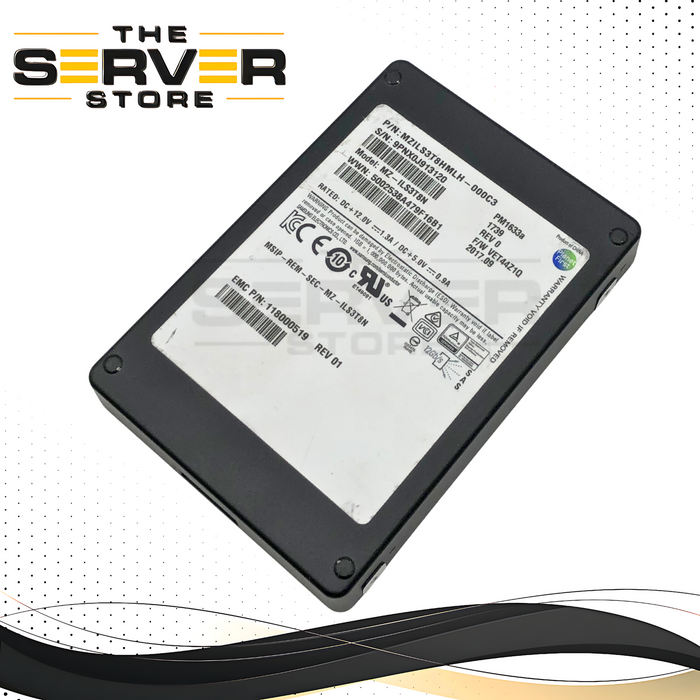 EMC Samsung PM1633a 3.84TB 12Gbps SAS 2.5-inch SFF Enterprise SSD. 90%-100% Health. P/N: 118000519.