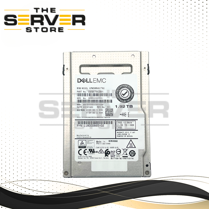Dell EMC 1.92TB SAS 12G RI SFF 2.5" 15mm SED SSD Toshiba / KIOXIA PM5-R Series KPM5WRUG1T92 118000665-02