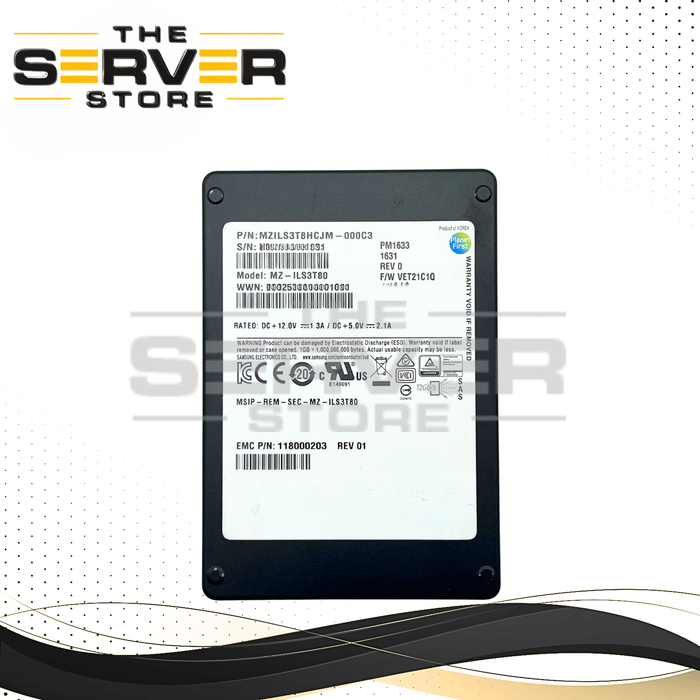 EMC 3.84TB SAS 12G RI SFF 2.5" SSD Samsung PM1633 Series MZ-ILS3T80 118000203 (Tray not Included)