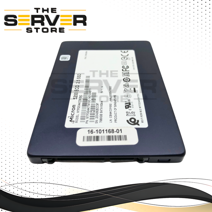 Cisco Micron 5200 Eco 7.68TB SATA 6Gb/s Read Intensive (RI) 2.5-inch SFF Enterprise SSD with 100% Health. P/N: 16-101168-01.