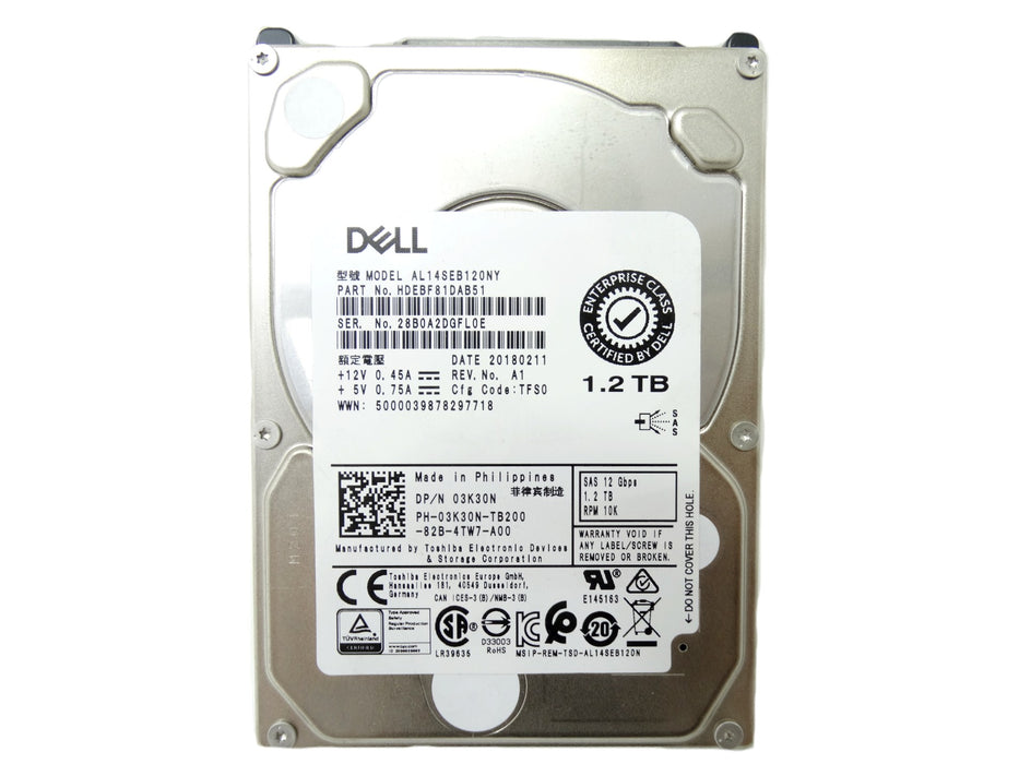 Dell 1.2TB 12Gbps 10K SAS 2.5'' HDD Hard Drive (3K30N)