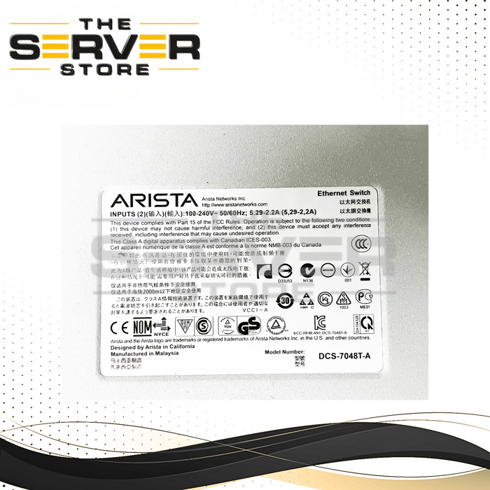 Arista 7048-A Series 48P 1GbE RJ45 + 4x 10GBE SFP+ Gigabit Switch DCS-7048T-A-R