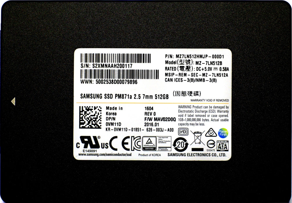 Dell Samsung PM871a 512GB MLC SATA 6Gbps 2.5'' Solid State Drive SSD (MZ7LN512HMJP-0001)