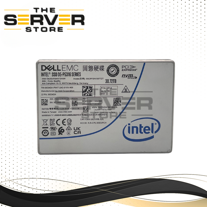 Intel D5-P5316 Series 30.72TB PCIe NVME U.2 2.5 SSD (SSDPF2NV307TZT)