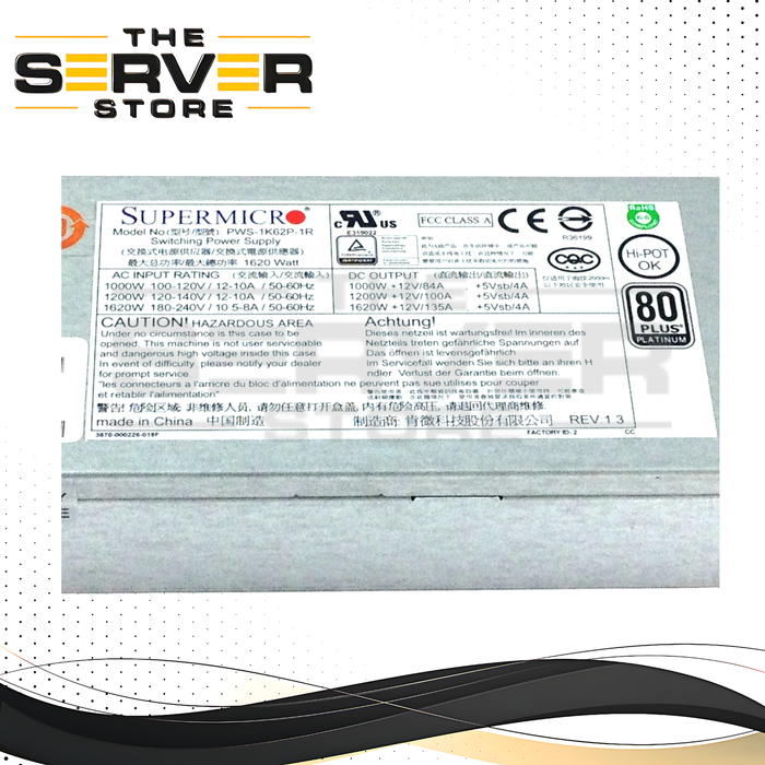 Supermicro 1U 1600 Watt Redundant Titanium Power Supply (PWS-1K68A-1R)