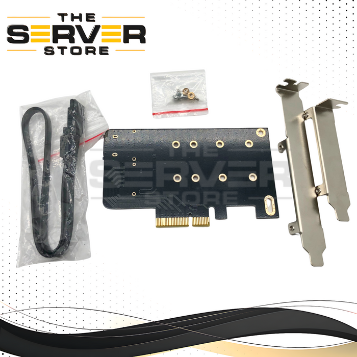 Valuegist Dual M.2 SATA III (B-Key) & NVMe (M-Key) SSD to PCIe 3.0 x4 Host Adapter Card. Supports two M.2 drives simultaneously. P/N: 764470316084, M2ADPTFMBKEY.