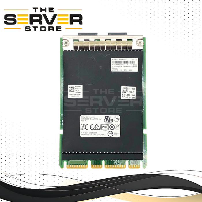 Dell Broadcom 57416 Dual Port 10 Gigabit Ethernet (10GbE) RJ-45 OCP 3.0 Network Card. P/N: T6HR8, 0T6HR8.