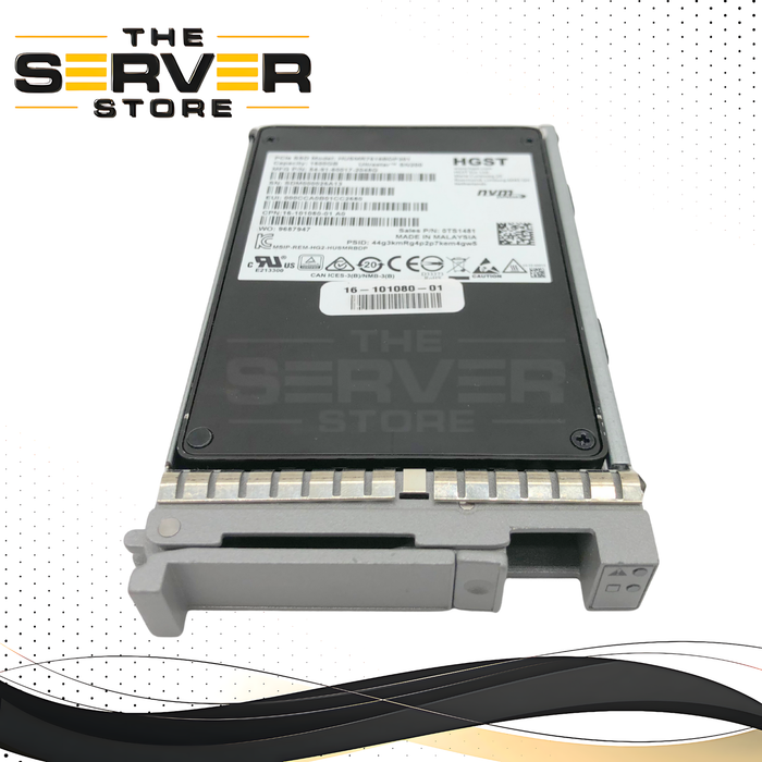 Cisco HGST UltraStar SN200 1.6TB NVMe U.2 High Endurance Gen3 2.5" Solid State Drive with Tray. *100% Health* P/N: 16-101080-01.