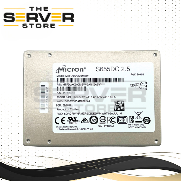 Micron 200GB SAS 12G WI SFF 2.5" 7mm SSD S655DC Series  MTFDJAK200MBW