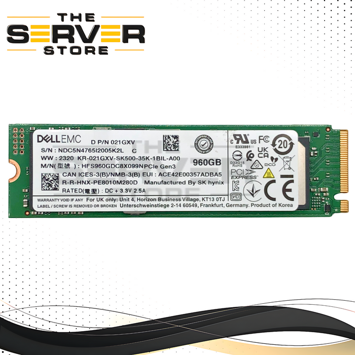 Dell SK-Hynix PE8010 960GB M.2 2280 PCIe Gen3 NVMe Solid State Drive (SSD). P/N: 21GXV, 021GXV.