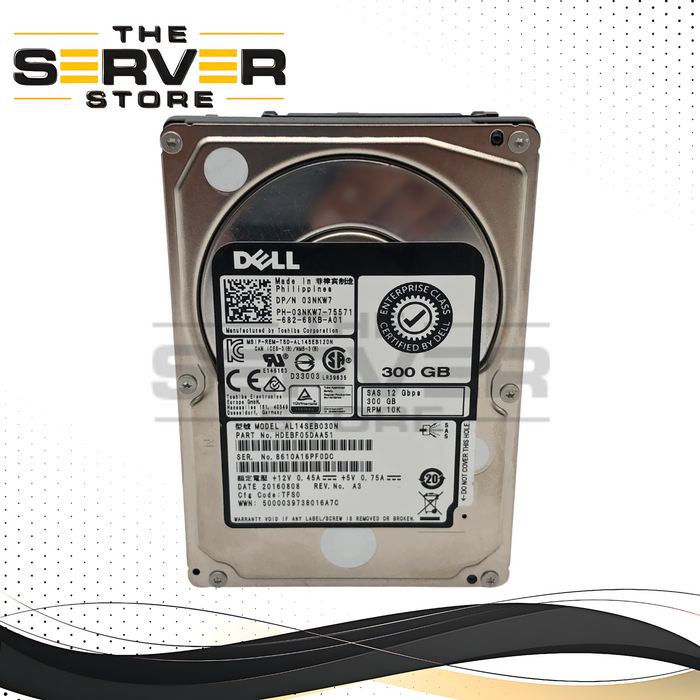 Dell Toshiba 300GB 10000RPM 12Gb/s SAS 2.5-inch SFF Enterprise Hard Disk Drive. P/N: 3NKW7, 03NKW7.