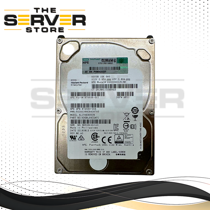 HPE 600GB SAS 12G 10K RPM SFF 2.5" HDD Toshiba AL15SE Series AL15SEB060N 876936-001