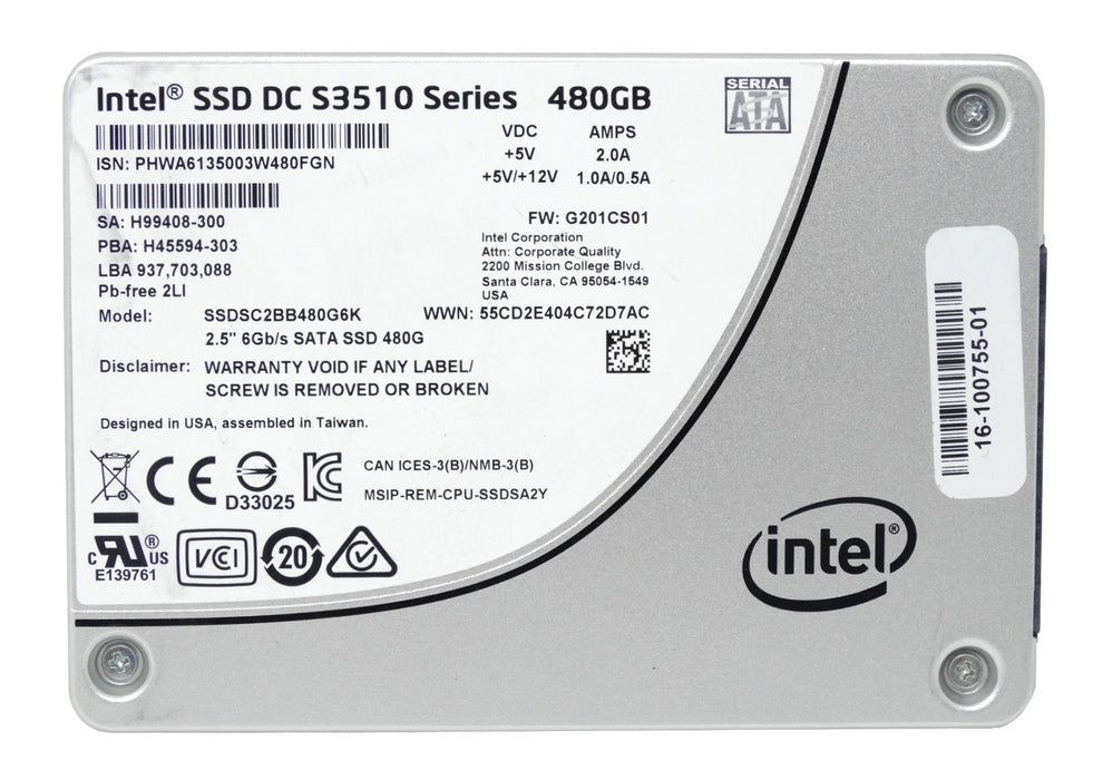 Intel DC S3510 480GB 6Gbps SATA 2.5'' SSD Solid State Drive (SSDSC2BB480G6K)