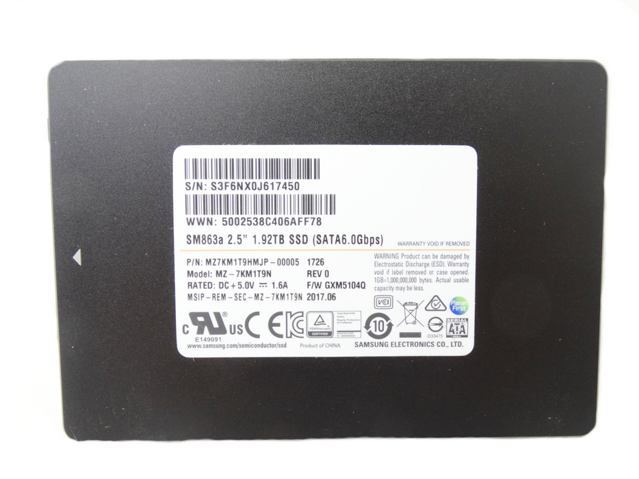 Samsung SM863a 1.92TB 6GB/s SATA 2.5'' Solid State Drive SSD (MZ-7KM1T9N)