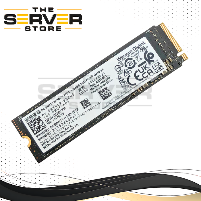 Dell Western Digital (WD) SN730 1TB NVMe PCIe Gen3 x4 M.2 2280 Solid State Drive. P/N: N5VYR, 0N5VYR.