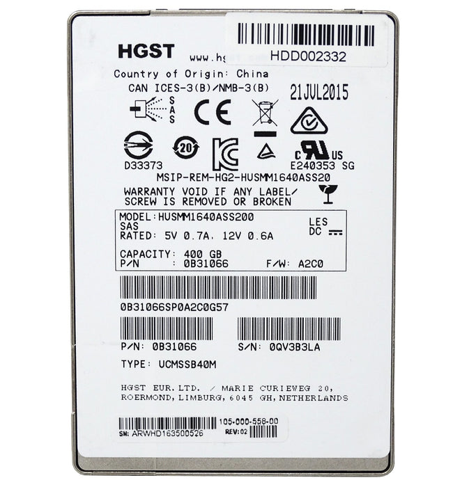 HGST 400GB SAS 12Gb/s 2.5'' Solid State Drive SSD (HUSMM1640ASS200)