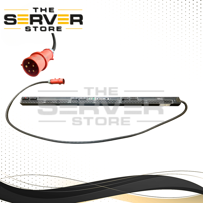 (NEW OPEN BOX) Server Technology PRO2 Switched 0U Vertical 3-Phase Wye PDU with PIPS, 240V/415V 24A Continuous (32A Max) Input, IEC 60309 3P+N+PE Red Plug, 48x IEC C13 High-Retention Outlets STV-4523G-SB-revD