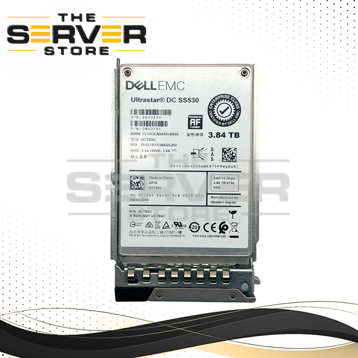 (New Open Box) 3.84TB Western Digital (WD) Ultrastar DC SS530 12Gbps SAS SSD WUSTR1538ASS200 (0TT26V) for Dell PowerEdge R6625 / R7625 (Dell PowerEdge Gen15th Tray included)