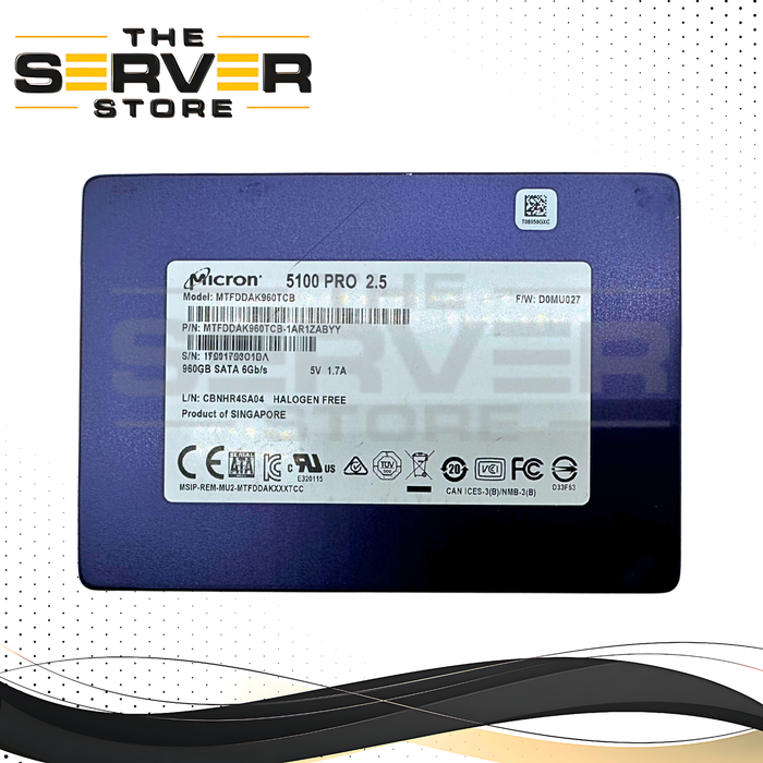 Micron 960GB SATA 6G SFF 2.5" SED SSD 5100 PRO Series 0MTFDDAK960TCB MTFDDAK960TCB